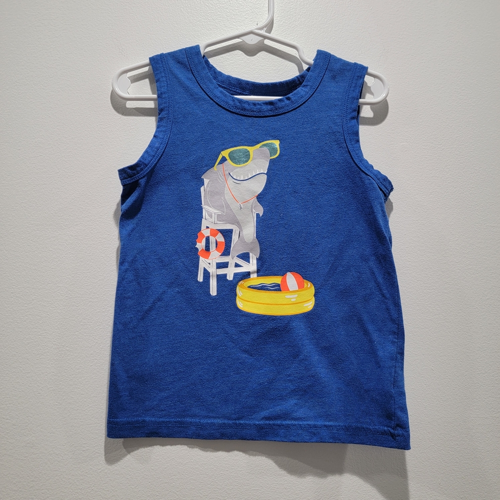 Cat & Jack Blue Tank Top with Shark and Pool Print